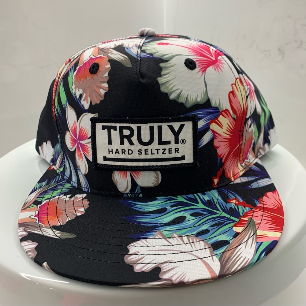 Truly Hard Seltzer Snap Back Flat Bill Cap Hat Tropical Flowers